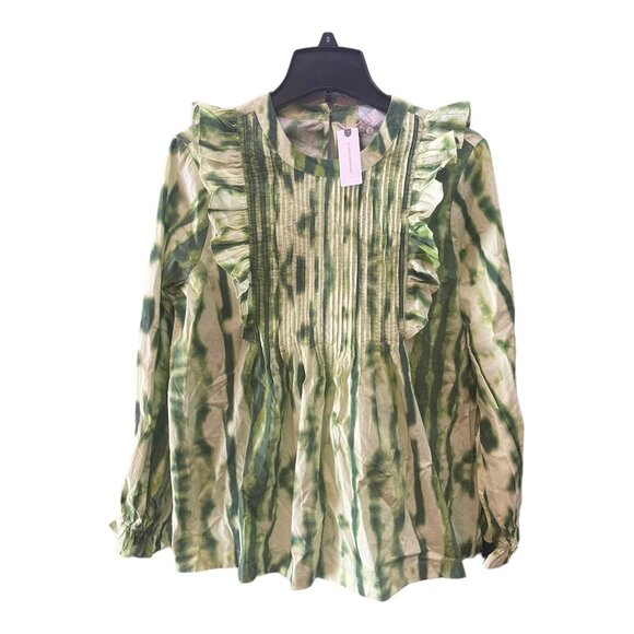 NWT Anthropologie Samant Chauhan Emilia Ruffled Tie Dyed Green Top Medium - Picture 2 of 10